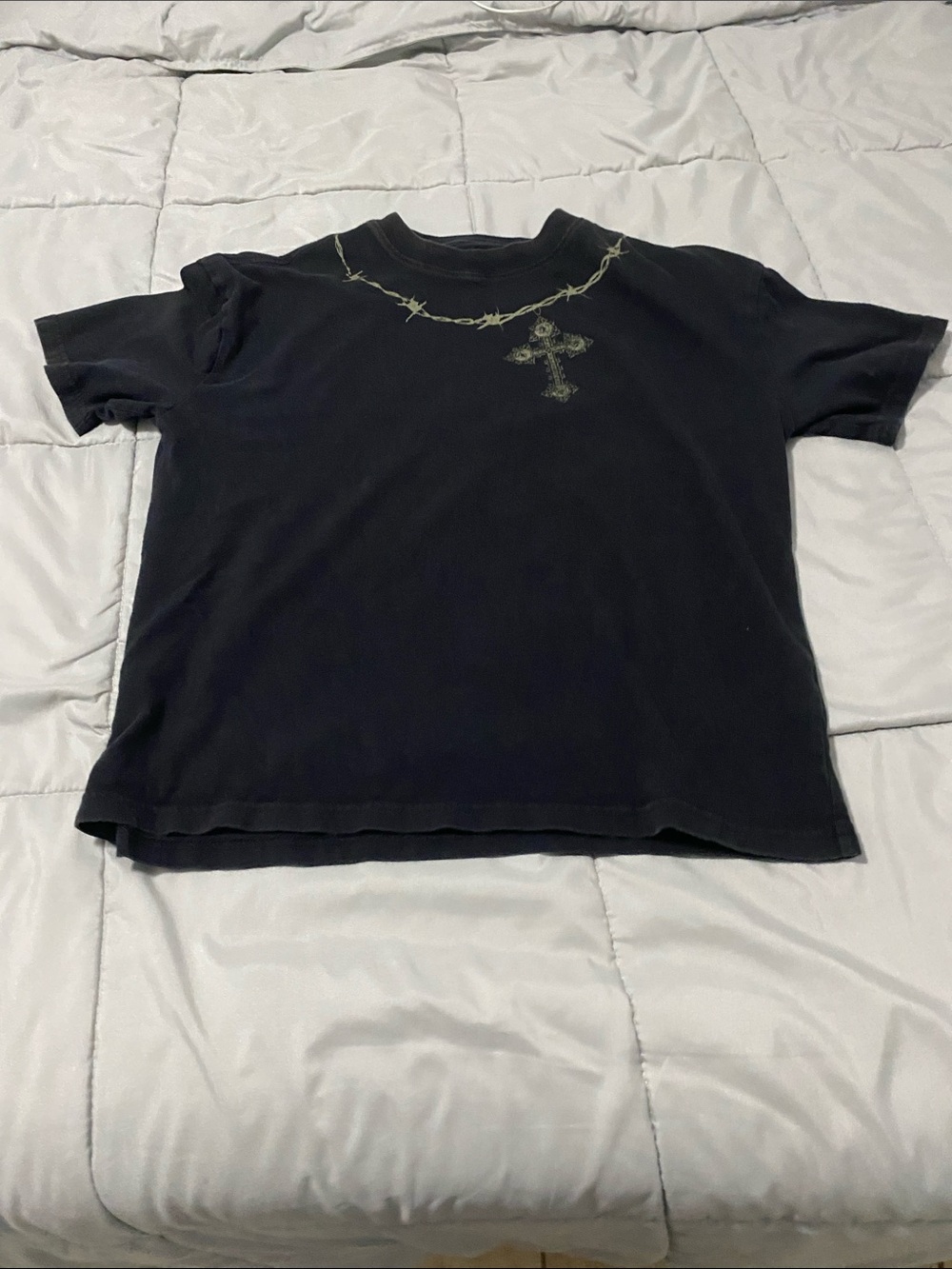 Black Kids Graphic Tee with Cross and Barbed Wire